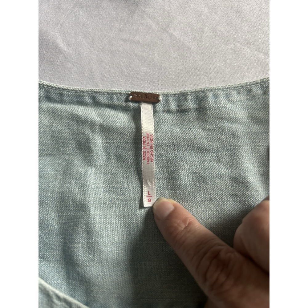Free People Brunch Babe Self-Tie Denim Jacket Womens Size Large Blue Boho - Picture 6 of 10